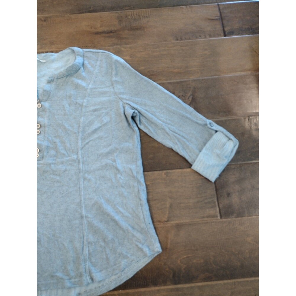 JANE AND DELANCEY Women's long-sleeve roll tab henley waffle shirt top - M - Picture 7 of 11